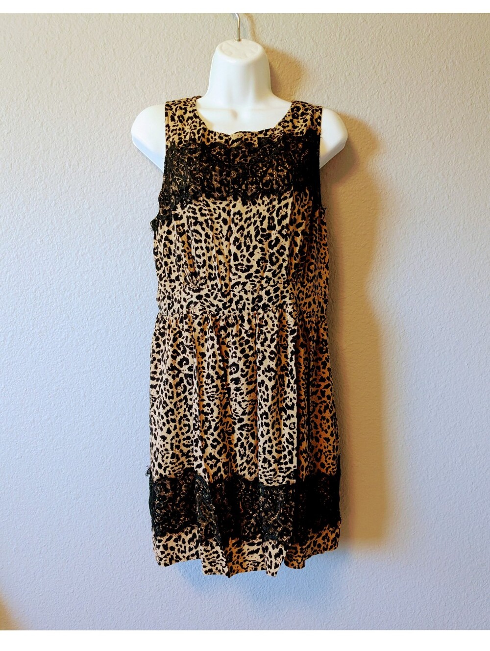 UP by Ultra Pink Leopard Print Mini Dress with Black Lace Sleeveless Sundress XL - Picture 11 of 11